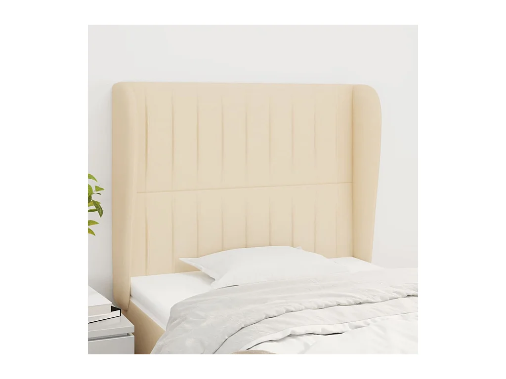 Tête de Lit | Panneau de tête pour lit Moderne avec oreilles Crème 83x23x118/128 cm Tissu