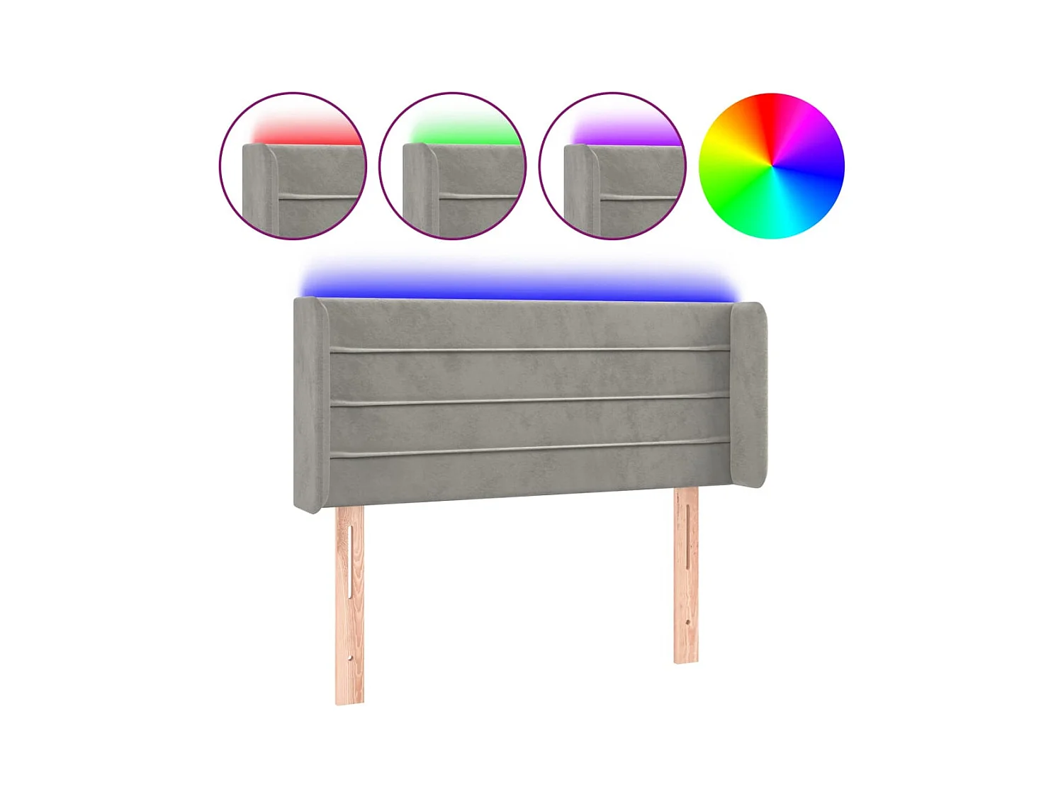 Tête de Lit | Panneau de tête pour lit Moderne à LED Gris clair 103x16x78/88 cm Velours