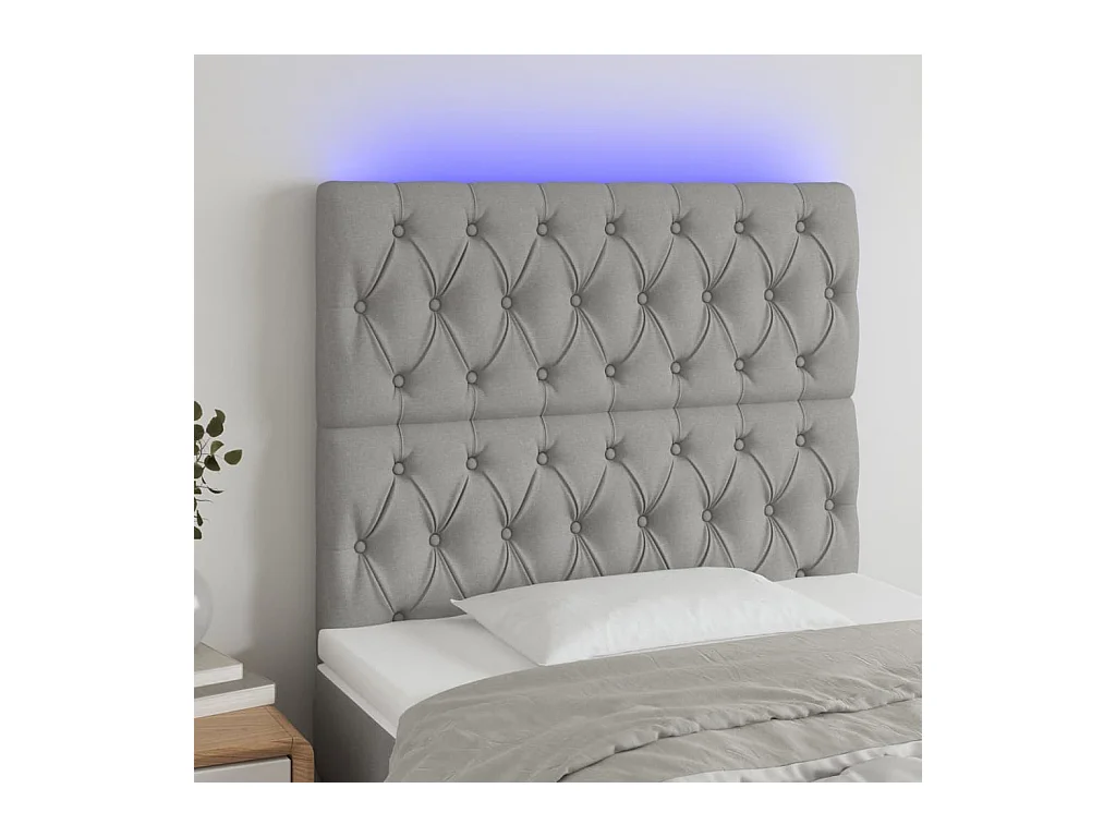 Cabecero | Cabezal de Cama | Mueble cabecero con luces LED tela gris claro 100x7x118/128 cm