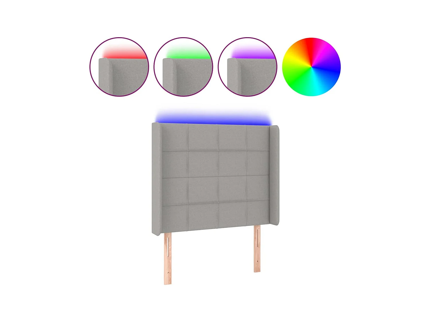 Mueble cabecero | Cabezal de cama | Cabecero con LED de tela gris claro 103x16x118/128 cm