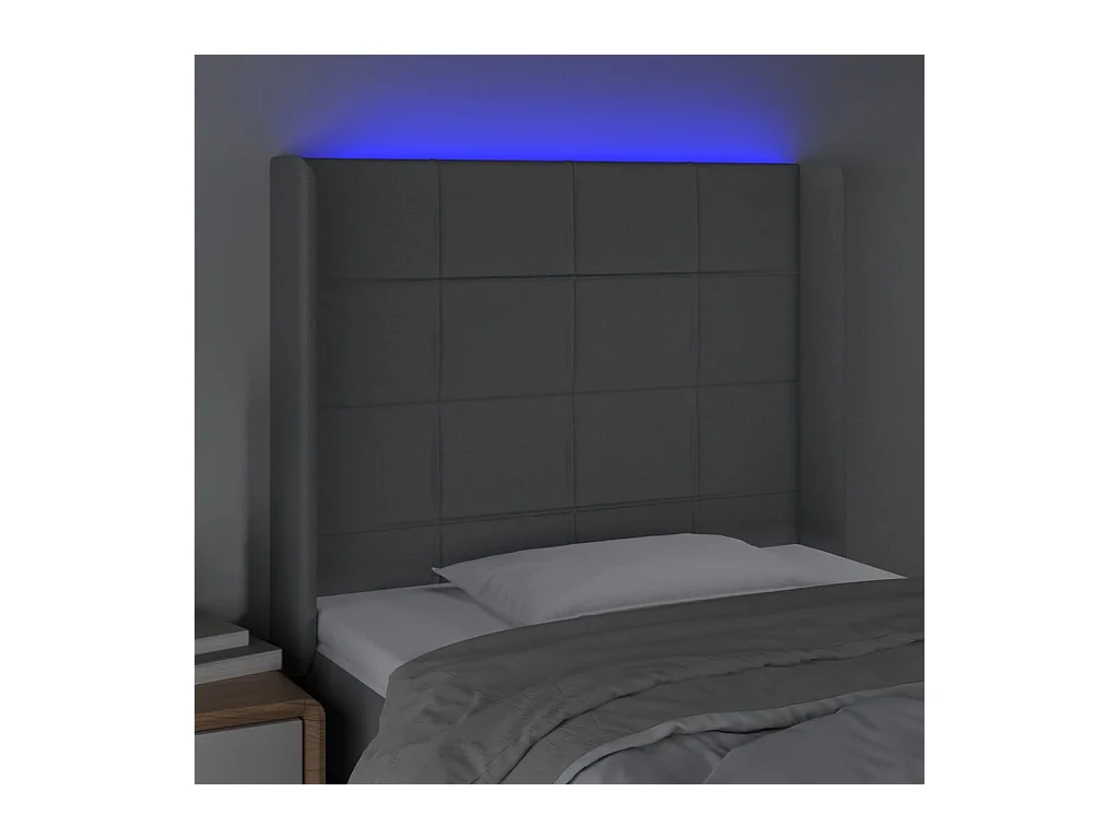 Mueble cabecero | Cabezal de cama | Cabecero con LED de tela gris claro 103x16x118/128 cm