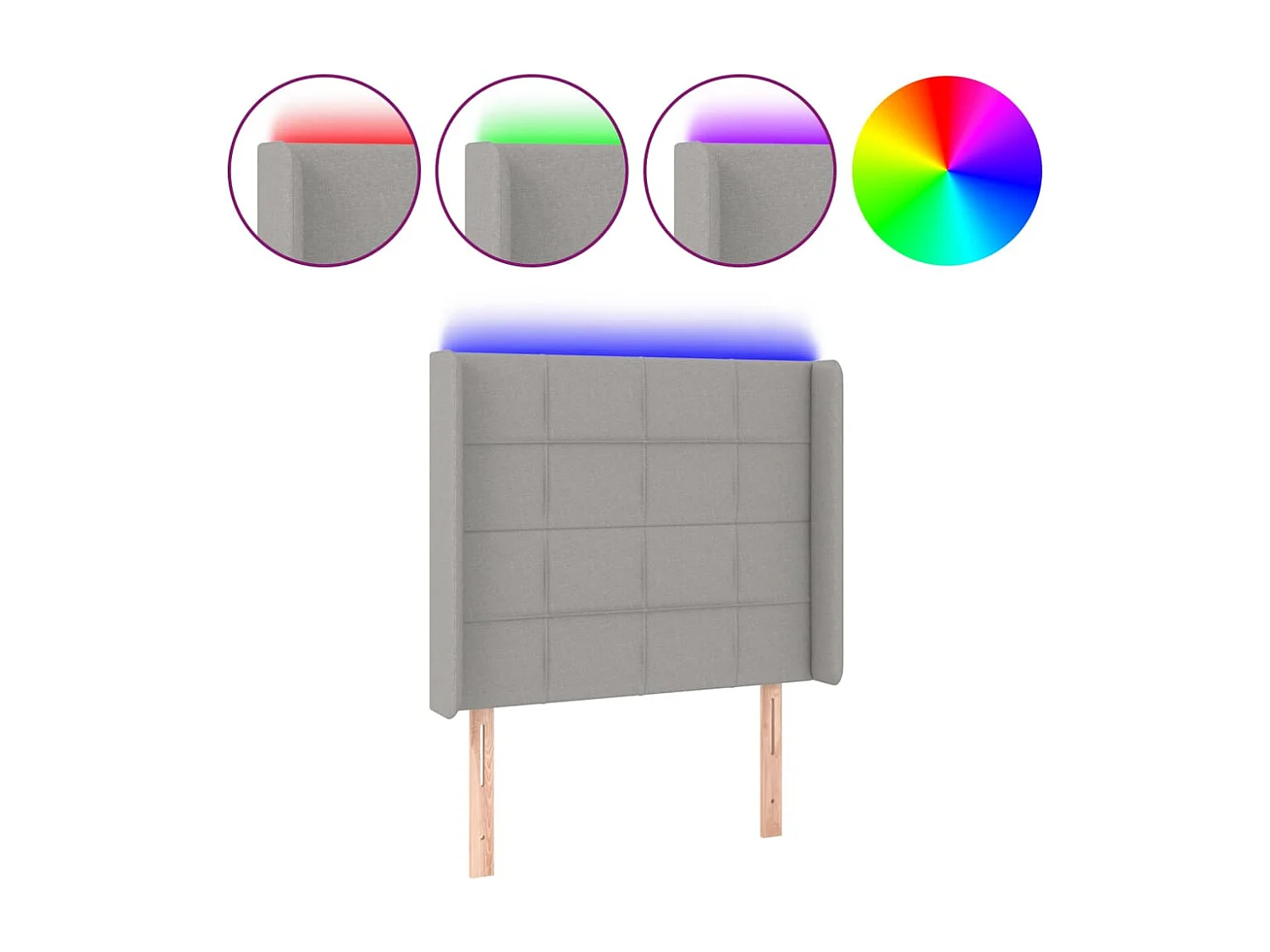 Tête de Lit | Panneau de tête pour lit Moderne à LED Gris clair 103x16x118/128 cm Tissu