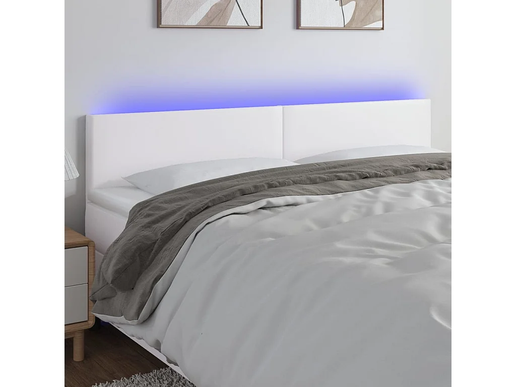 Tête de Lit | Panneau de tête pour lit Moderne à LED Blanc 180x5x78/88 cm Similicuir