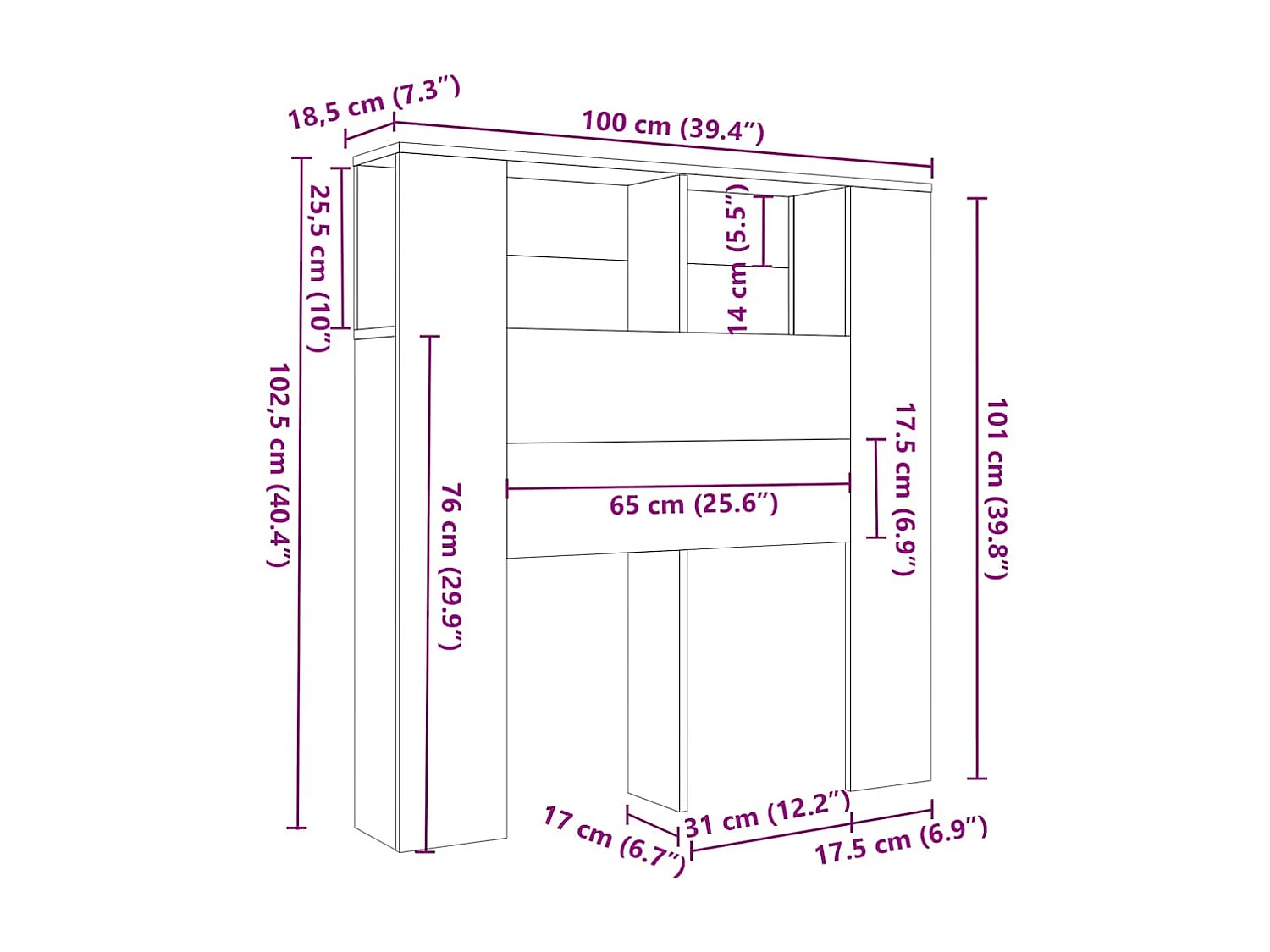 Tête de Lit avec rangement | Armoire de tête de lit Sonoma gris 100x18,5x102,5 cm