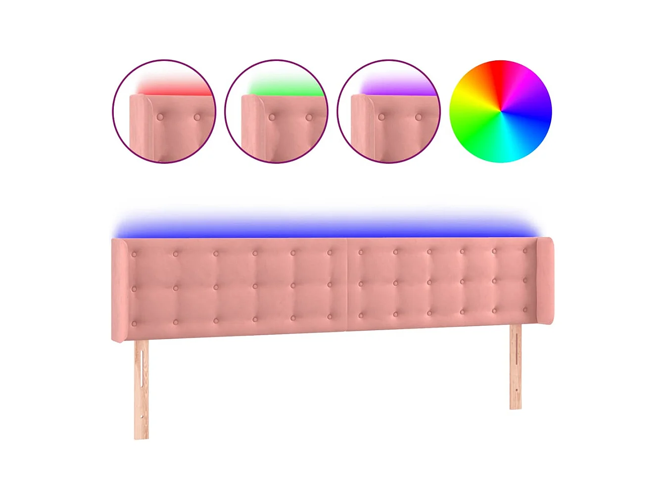 Tête de Lit | Panneau de tête pour lit Moderne à LED Rose 183x16x78/88 cm Velours