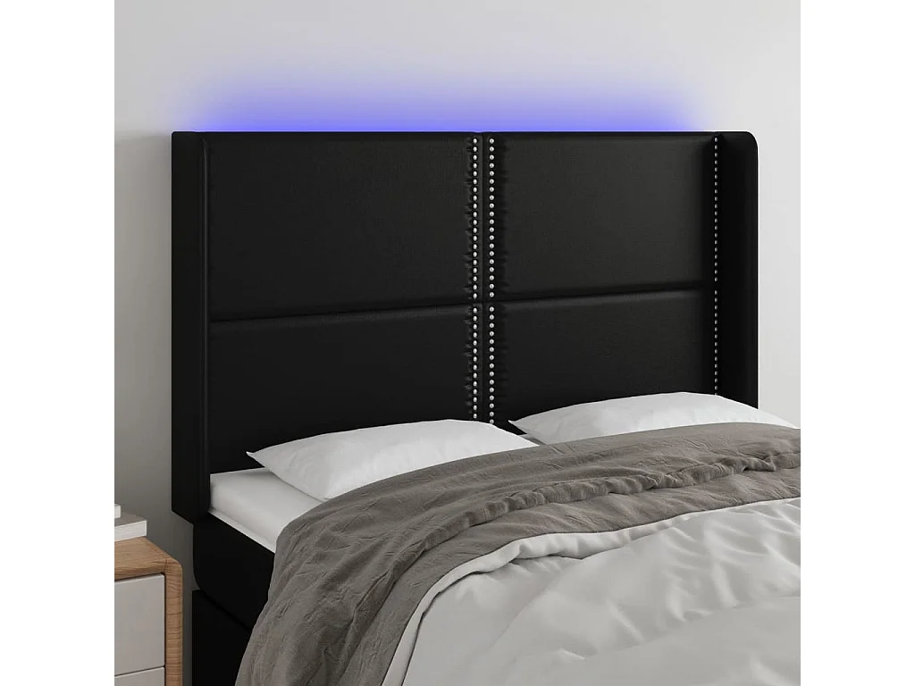 Hoofdbord | Hoofdeinde LED 147x16x118/128 cm kunstleer zwart