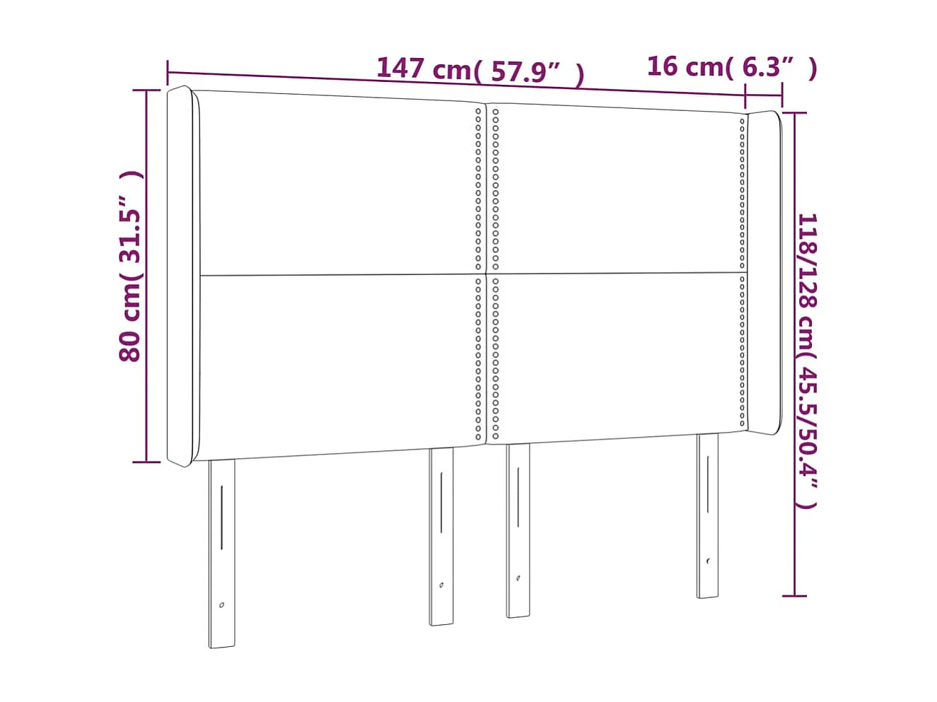 Hoofdbord | Hoofdeinde LED 147x16x118/128 cm kunstleer zwart