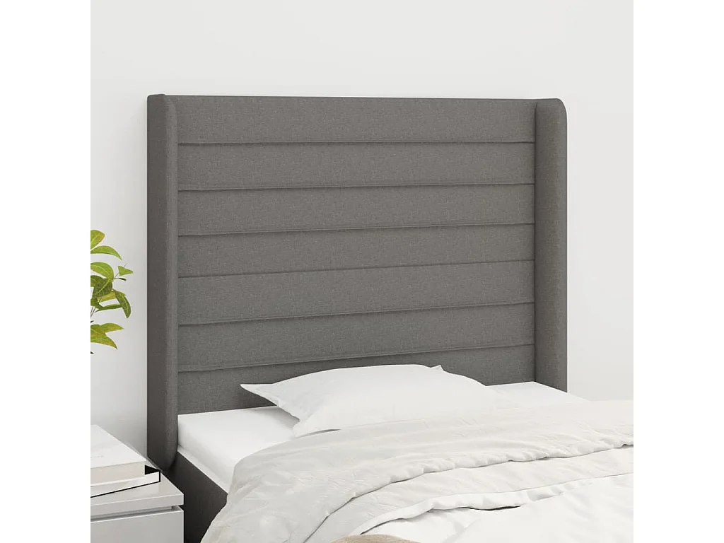 Tête de Lit | Panneau de tête pour lit Moderne avec oreilles Gris foncé 83x16x118/128 cm Tissu