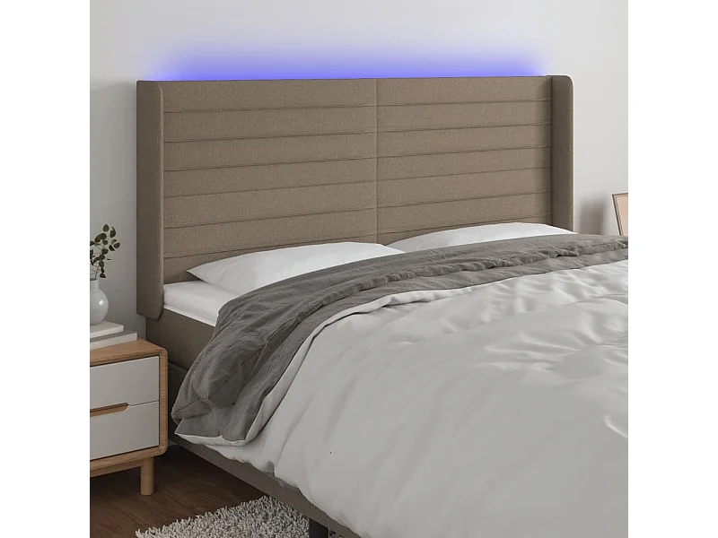 Mueble cabecero | Cabezal de cama | Cabecero con LED de tela gris taupe 203x16x118/128 cm