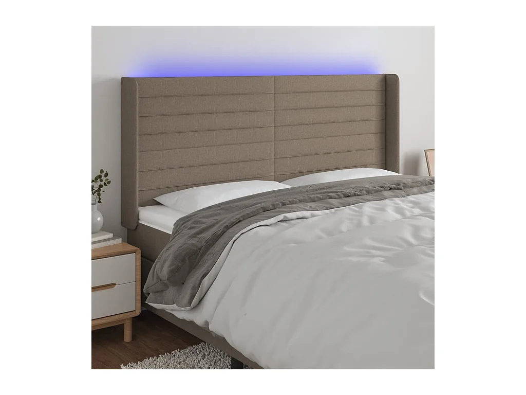 Mueble cabecero | Cabezal de cama | Cabecero con LED de tela gris taupe 203x16x118/128 cm