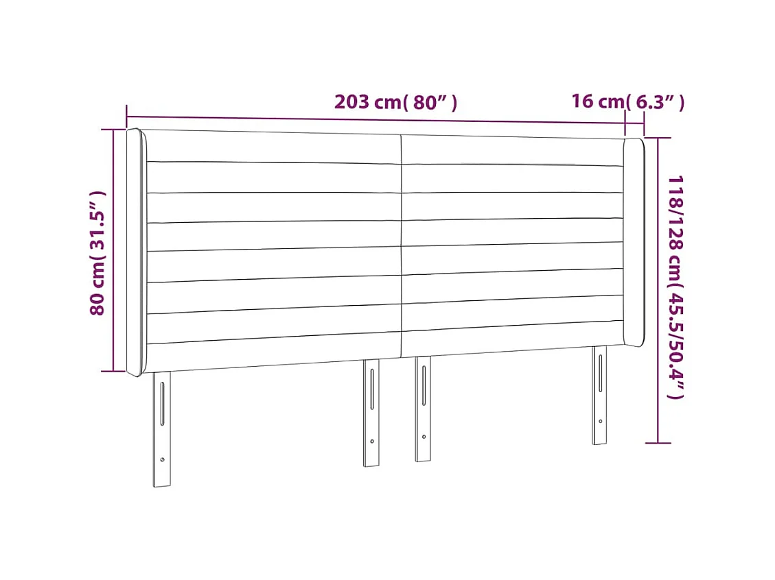 Mueble cabecero | Cabezal de cama | Cabecero con LED de tela gris taupe 203x16x118/128 cm