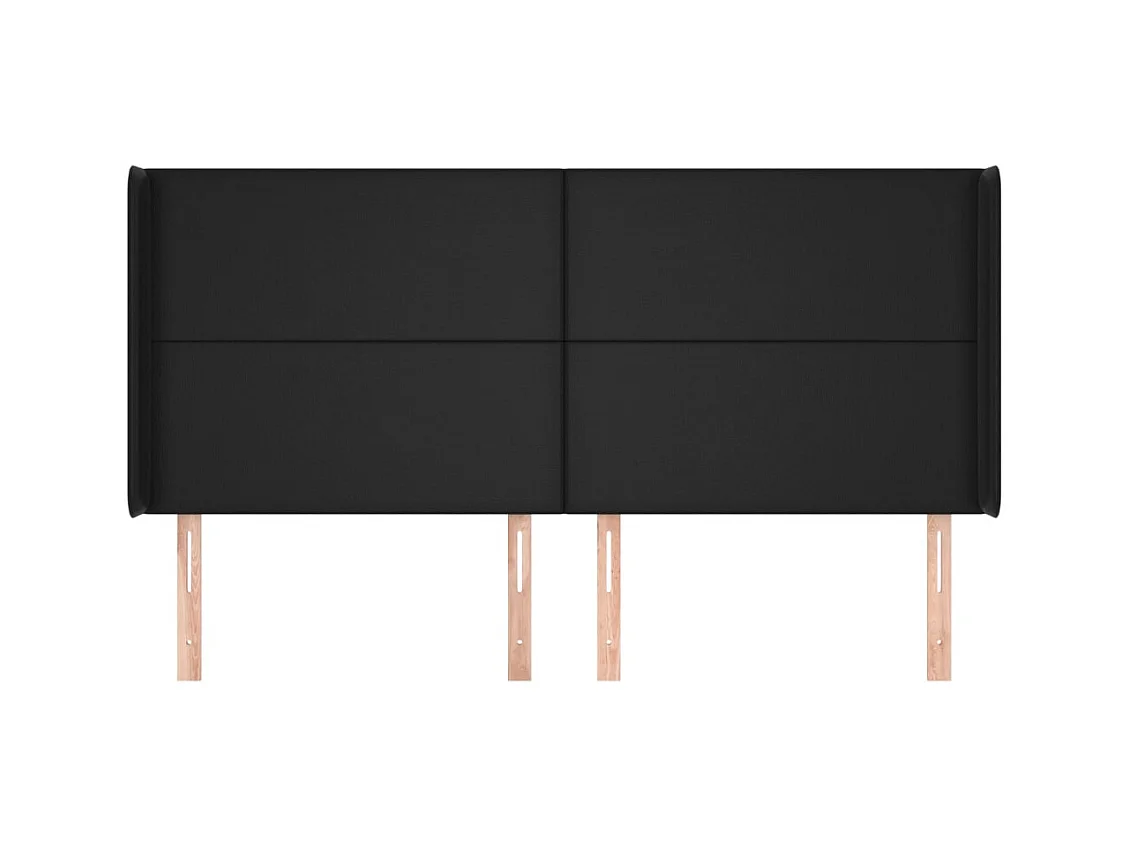 Cabecero | Cabezal de Cama | Mueble cabecero con orejas cuero sintético negro 183x16x118/128 cm