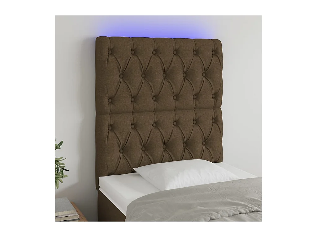 Tête de Lit | Panneau de tête pour lit Moderne à LED Marron foncé 80x7x118/128 cm Tissu