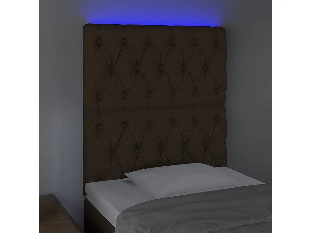 Tête de Lit | Panneau de tête pour lit Moderne à LED Marron foncé 80x7x118/128 cm Tissu