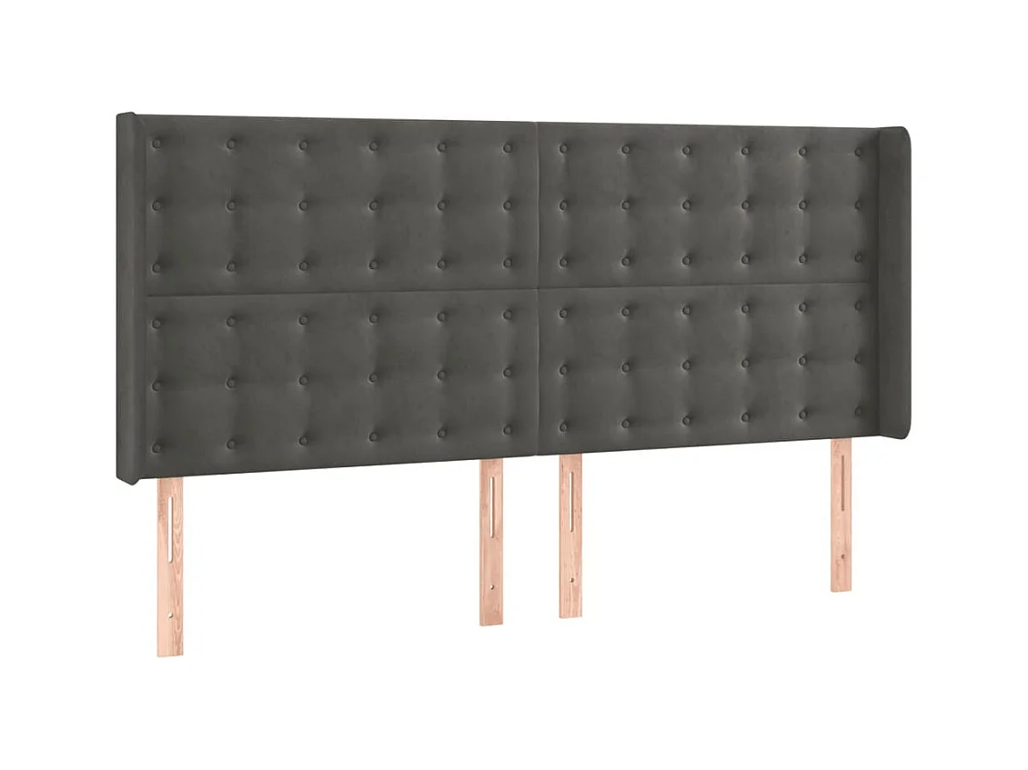 Tête de Lit | Panneau de tête pour lit Moderne à LED Gris foncé 183x16x118/128 cm Velours