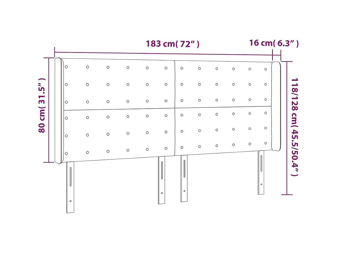 Tête de Lit | Panneau de tête pour lit Moderne à LED Gris foncé 183x16x118/128 cm Velours