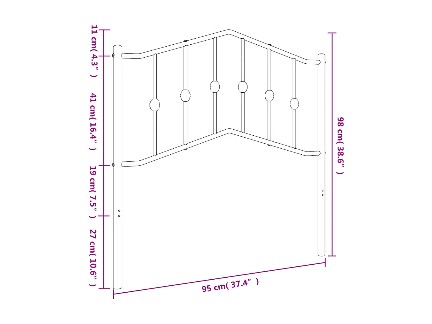 Mueble cabecero | Cabezal de cama | Cabecero de metal negro 90 cm