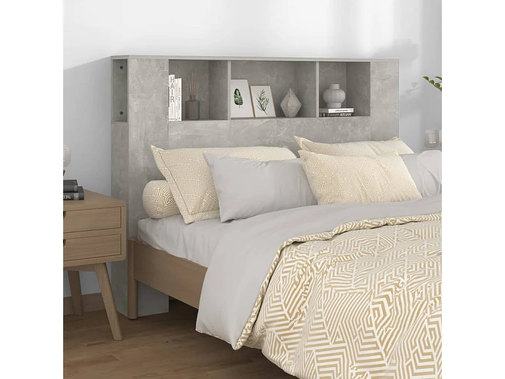 Tête de Lit avec rangement | Armoire de tête de lit Gris béton 140x18,5x104,5 cm