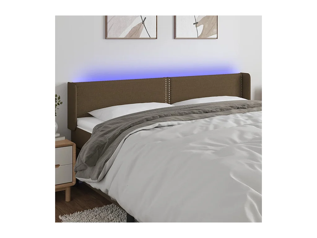Mueble cabecero | Cabezal de cama | Cabecero con LED de tela marrón oscuro 163x16x78/88 cm