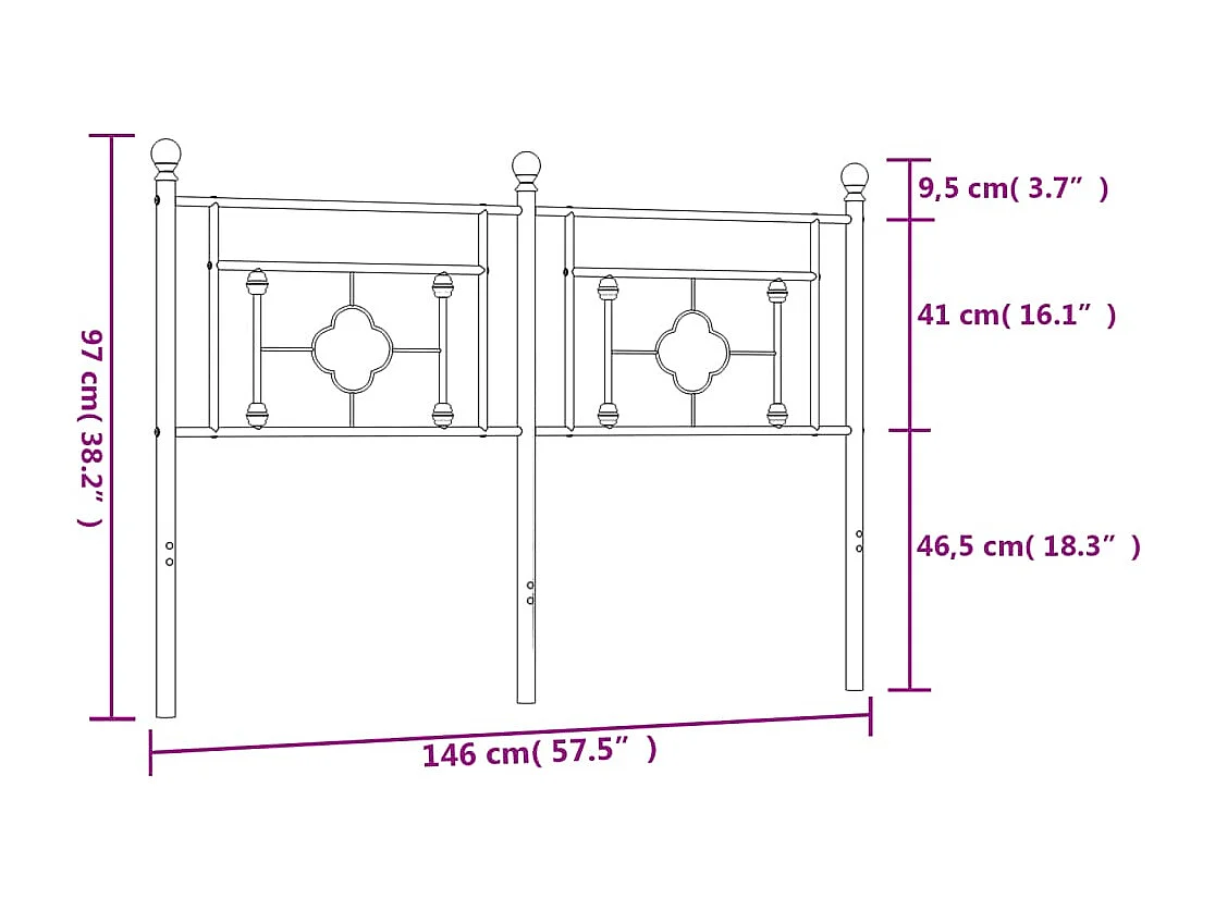 Mueble cabecero | Cabezal de cama | Cabecero de metal negro 140 cm