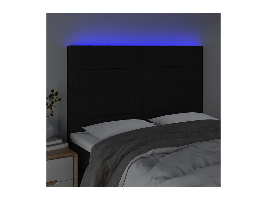 Tête de Lit | Panneau de tête pour lit Moderne à LED Noir 144x5x118/128 cm Tissu