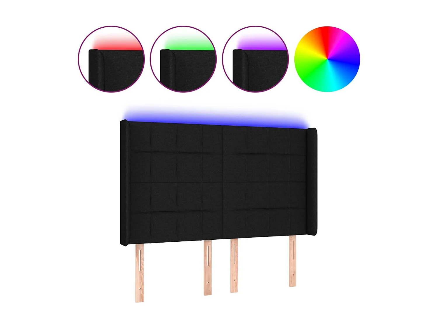 Tête de Lit | Panneau de tête pour lit Moderne à LED Noir 144x5x118/128 cm Tissu