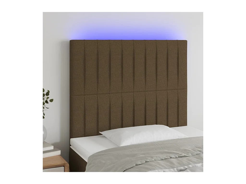 Tête de Lit | Panneau de tête pour lit Moderne à LED Marron foncé 80x5x118/128 cm Tissu