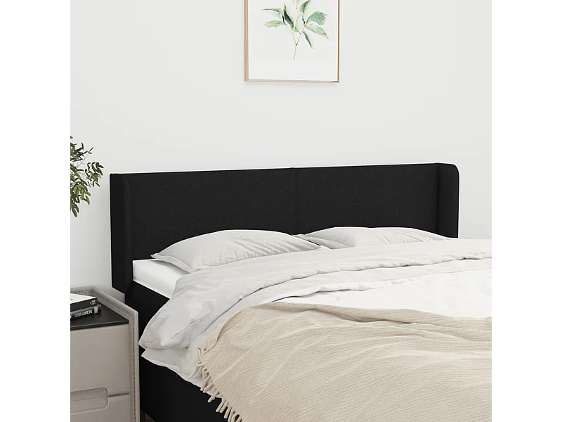 Tête de Lit | Panneau de tête pour lit Moderne avec oreilles Noir 147x16x78/88 cm Tissu