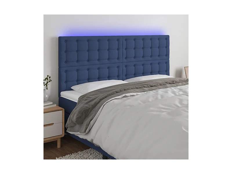 Tête de Lit | Panneau de tête pour lit Moderne à LED Bleu 160x5x118/128 cm Tissu
