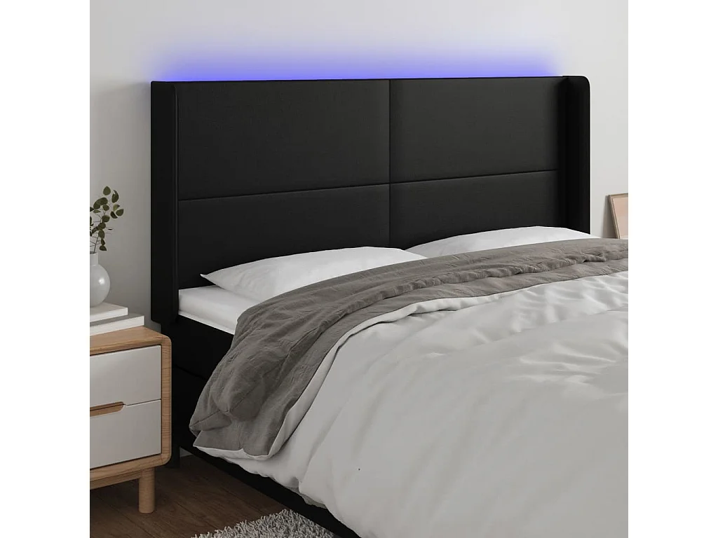 Hoofdbord | Hoofdeinde LED 203x16x118/128 cm kunstleer zwart