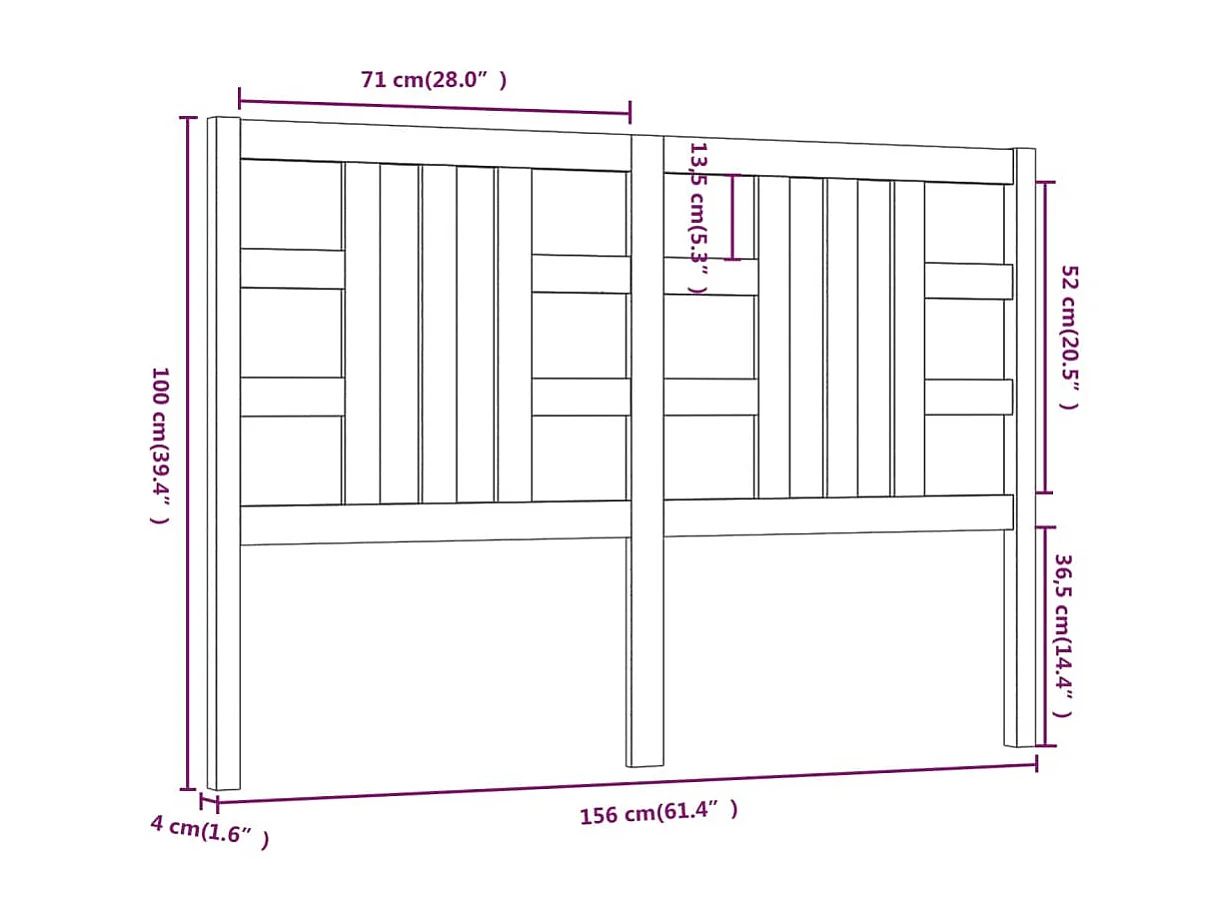 Hoofdbord | Hoofdeinde 156x4x100 cm massief grenenhout wit