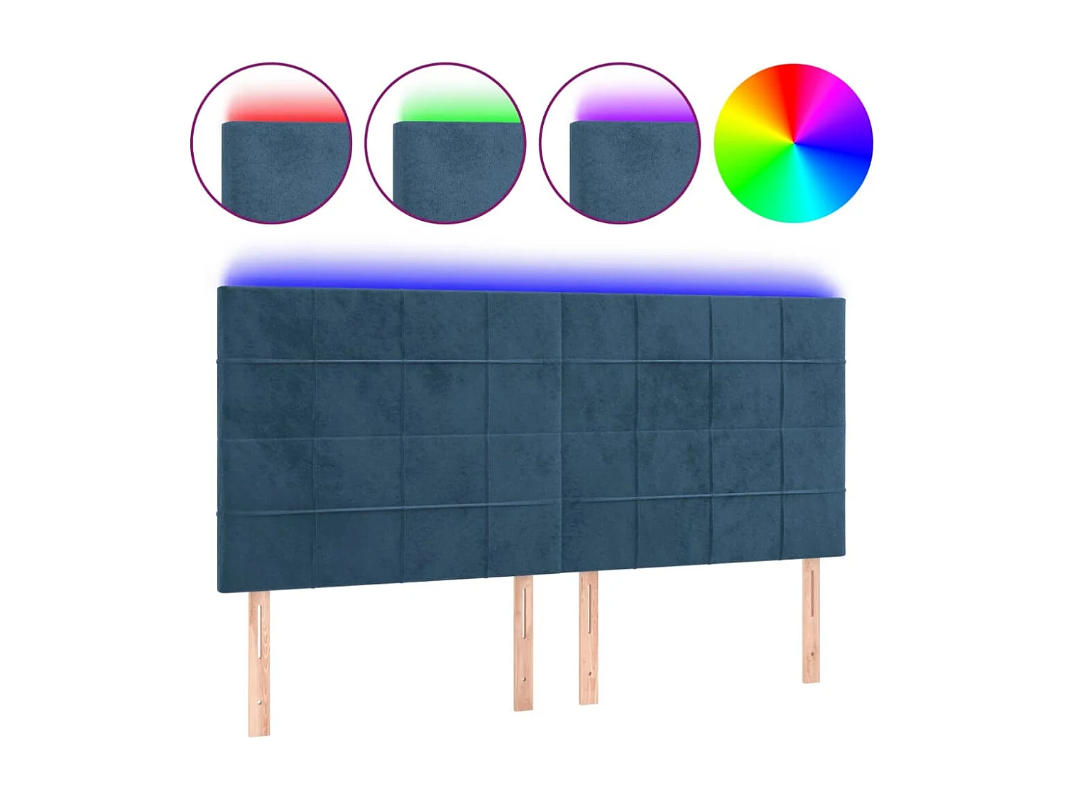 Hoofdbord | Hoofdeinde LED 200x5x118/128 cm fluweel donkerblauw