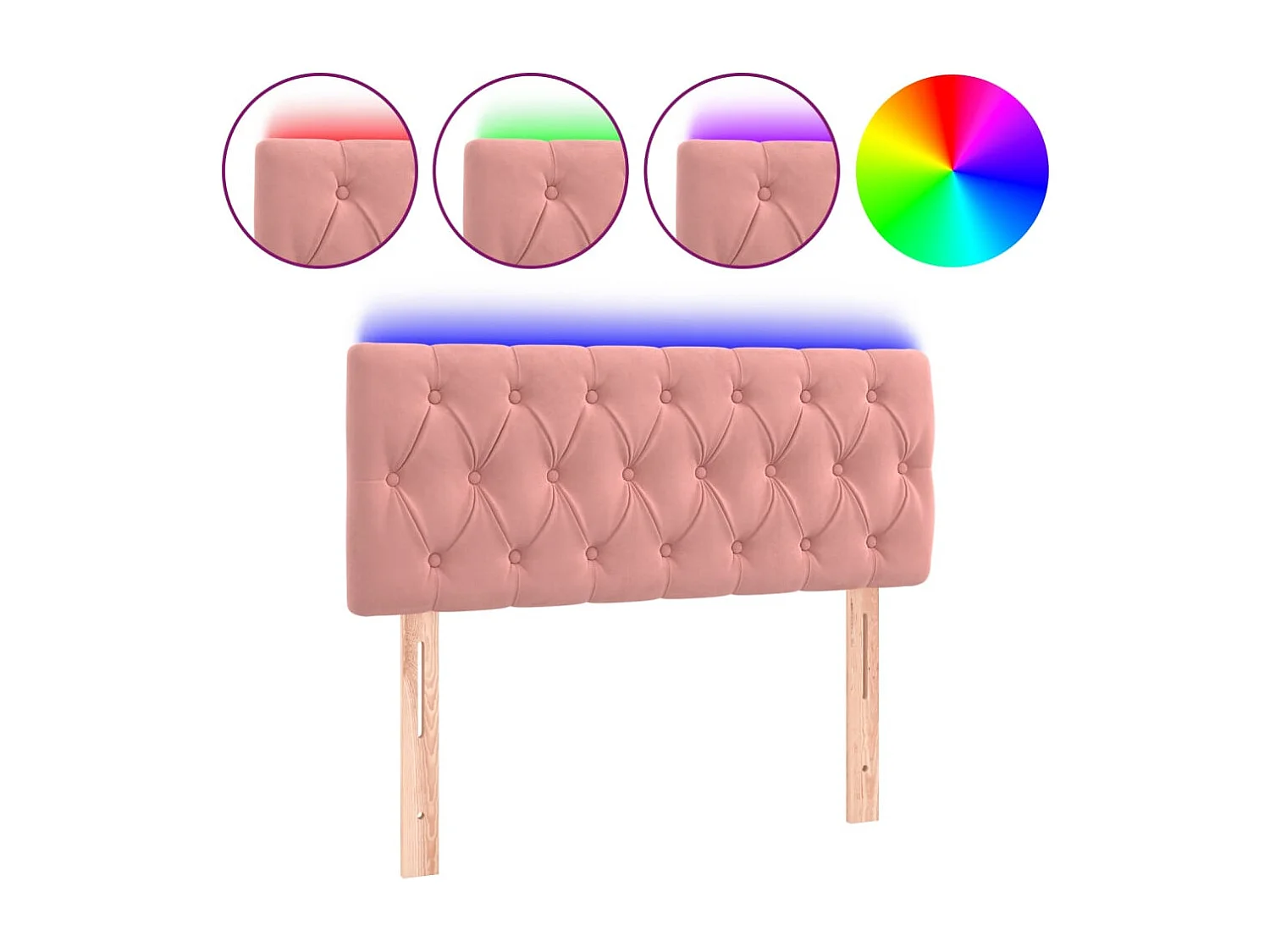 Cabecero | Cabezal de Cama | Mueble cabecero con LED de terciopelo rosa 90x7x78/88 cm