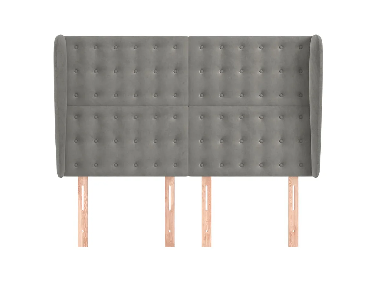 Cabecero | Cabezal de Cama | Mueble cabecero con orejas de terciopelo gris claro 147x23x118/128 cm