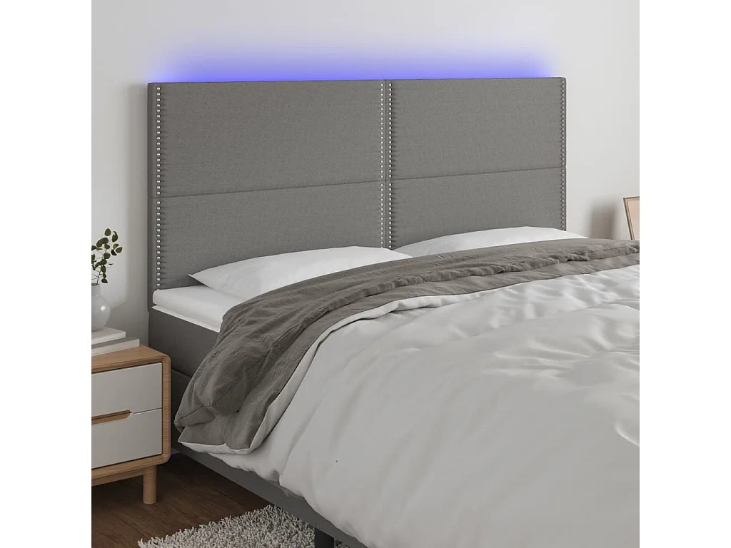 Tête de Lit | Panneau de tête pour lit Moderne à LED Gris foncé 200x5x118/128 cm Tissu