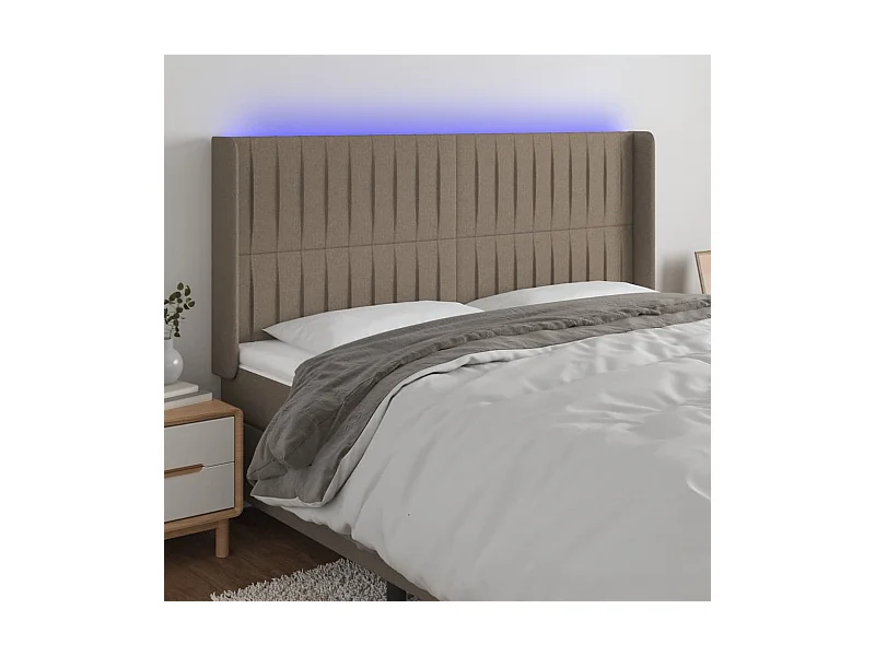 Mueble cabecero | Cabezal de cama | Cabecero con LED de tela gris taupe 183x16x118/128 cm