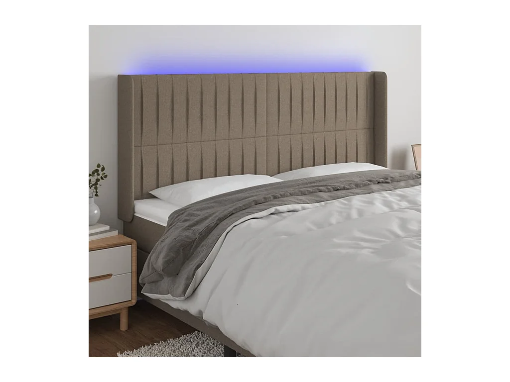 Mueble cabecero | Cabezal de cama | Cabecero con LED de tela gris taupe 183x16x118/128 cm