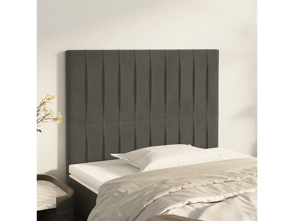 Têtes de lit | Panneaux de tête pour lit Moderne 2 pcs Gris foncé 100x5x78/88 cm Velours