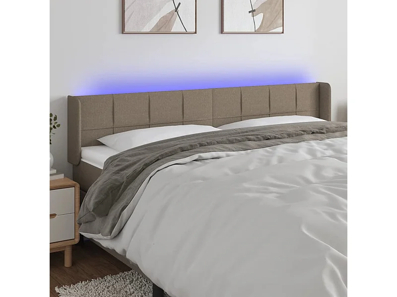 Mueble cabecero | Cabezal de cama | Cabecero con LED de tela gris taupe 183x16x78/88 cm