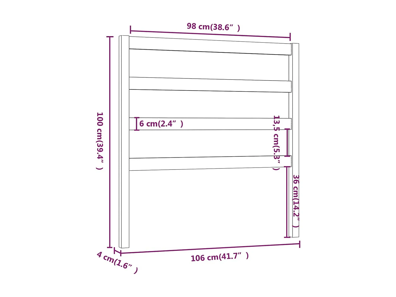 Cabecero de Cama | Cabezal de cama | Mueble de cabecero madera maciza de pino negro 106x4x100 cm