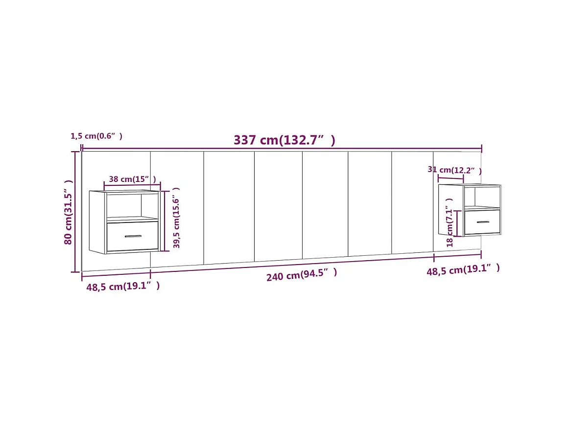 Tête de Lit avec rangement | Tête de lit avec armoires Blanc Bois d’ingénierie
