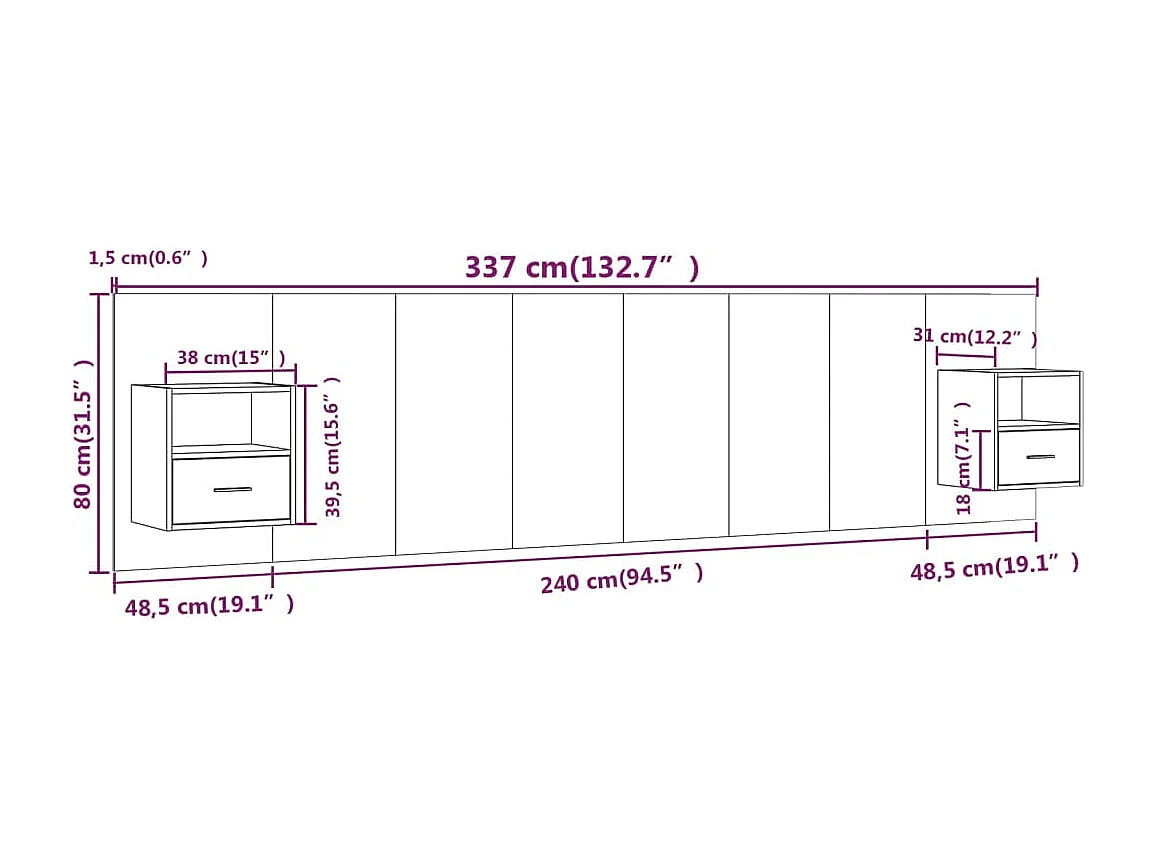 Cabecero de Cama | Cabezal de cama | Mueble de cabecero con mesitas madera contrachapada blanco