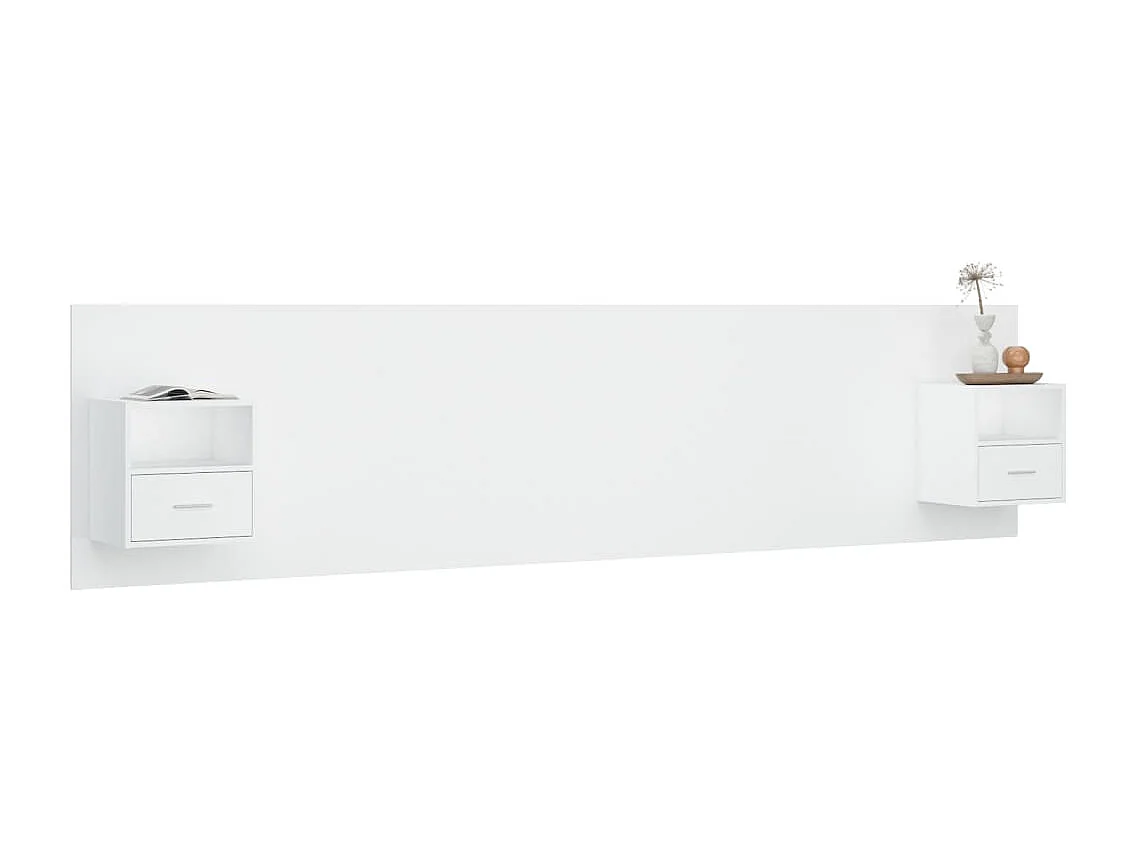 Cabecero de Cama | Cabezal de cama | Mueble de cabecero con mesitas madera contrachapada blanco