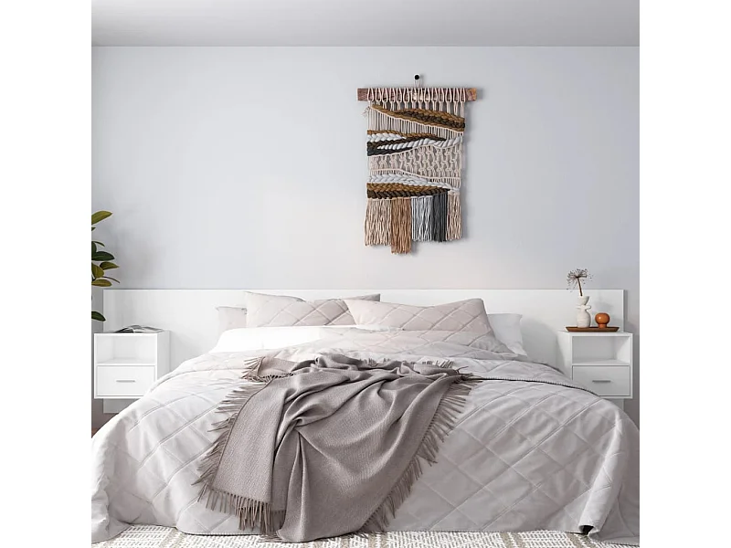 Cabecero de Cama | Cabezal de cama | Mueble de cabecero con mesitas madera contrachapada blanco