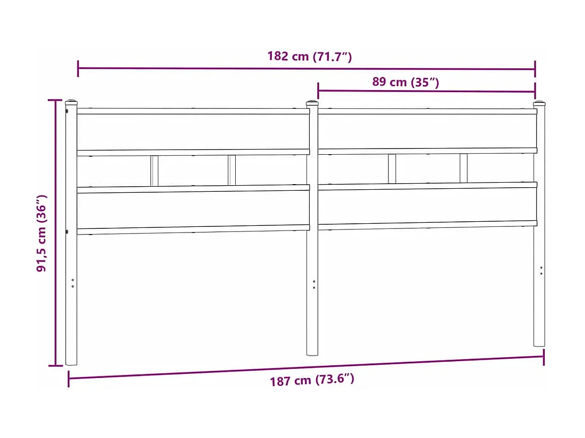 Tête de Lit | Panneau de tête pour lit Moderne chêne fumé 180 cm fer et bois d'ingénierie