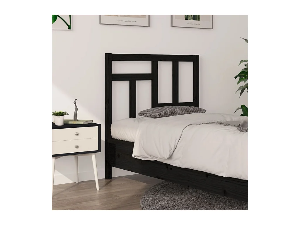 Cabecero de Cama | Cabezal de cama | Mueble de cabecero madera maciza de pino negro 95,5x4x100 cm