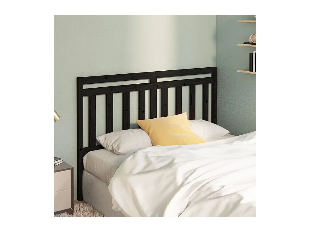 Cabecero de Cama | Cabezal de cama | Mueble de cabecero madera maciza de pino negro 126x4x100 cm