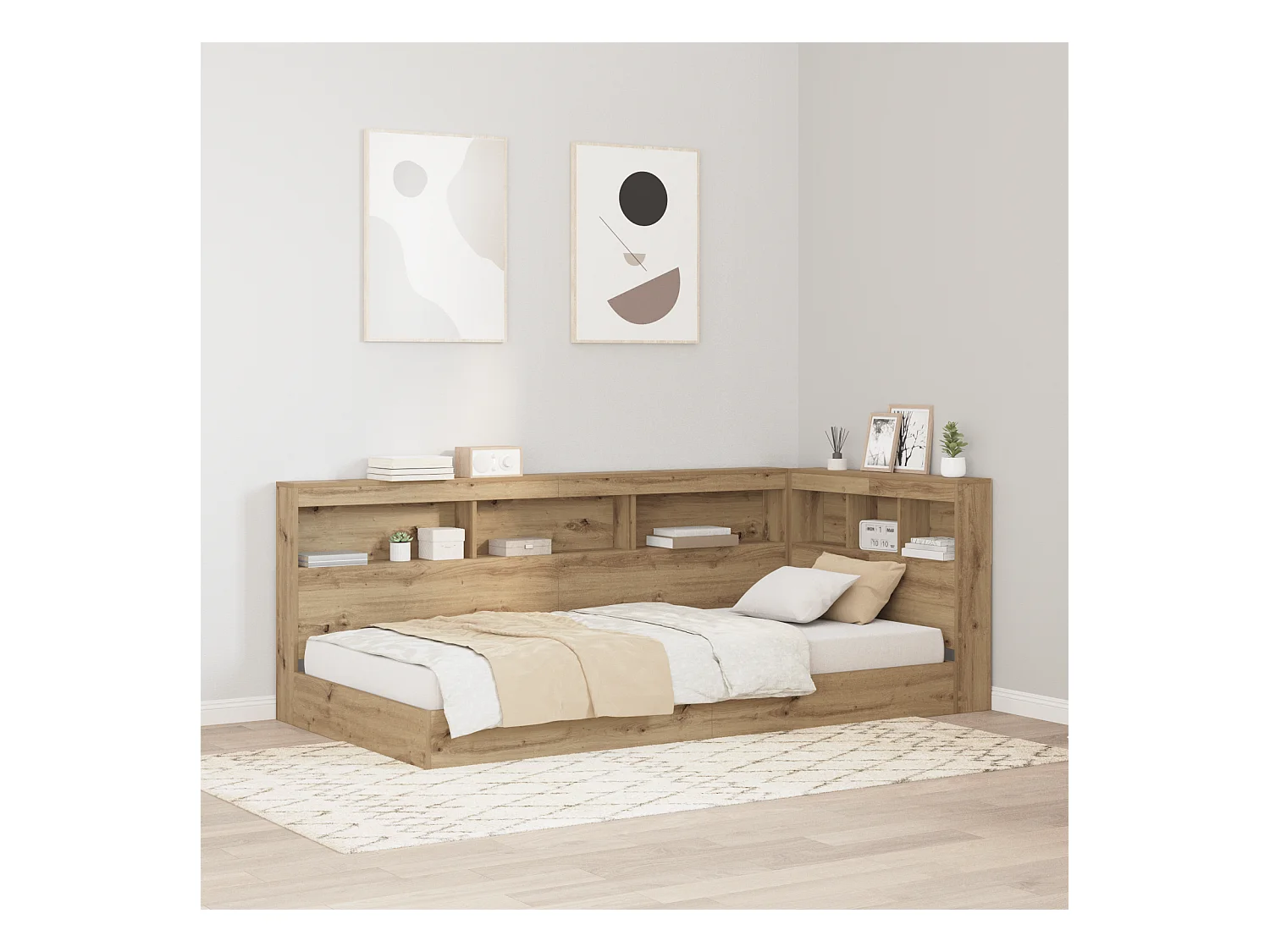 Tête de Lit de rangement | Panneau de tête pour lit avec étagère chêne artisanal 75 cm