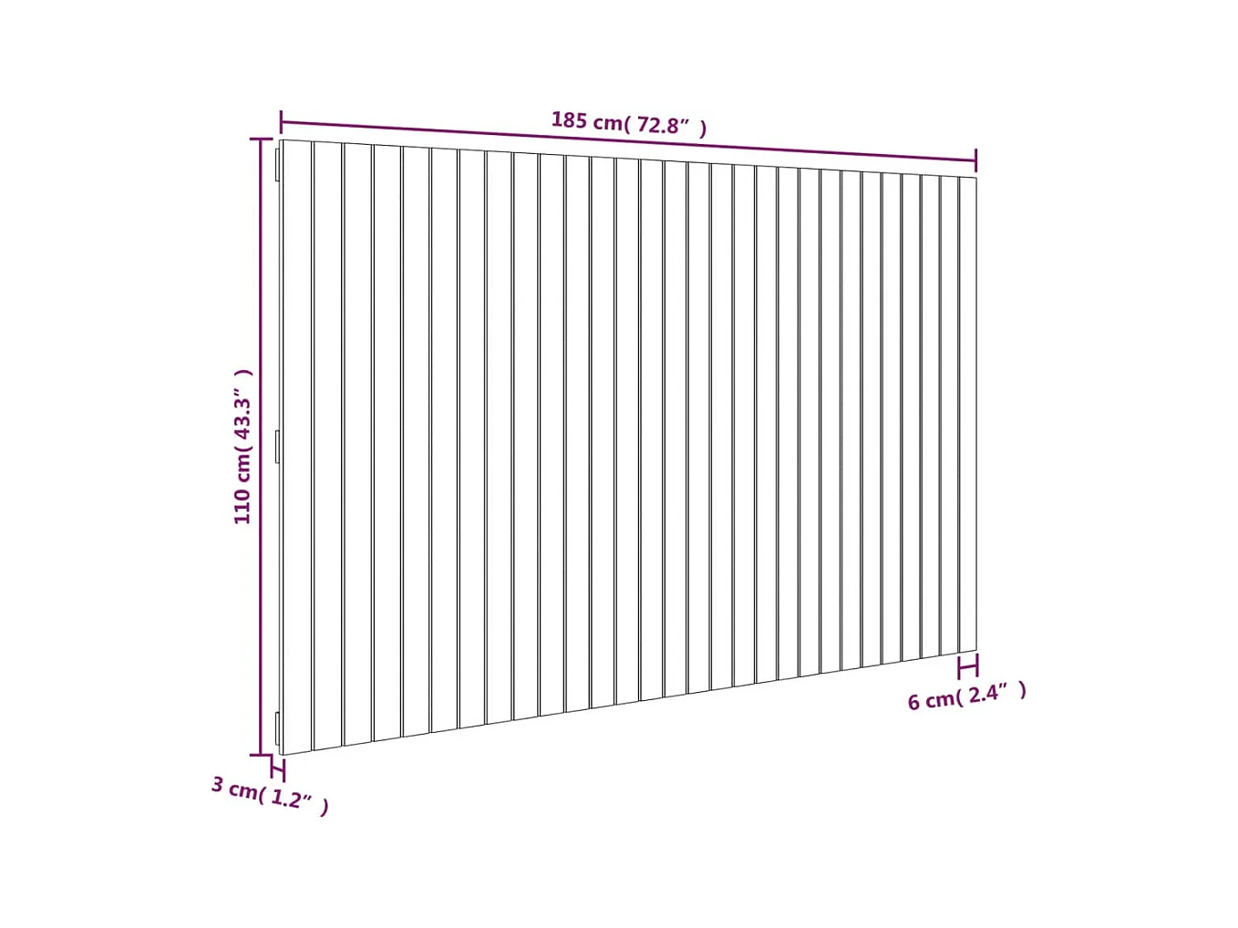 Tête de lit murale | Panneau de tête pour lit Moderne  Blanc 185x3x110 cm Bois massif de pin