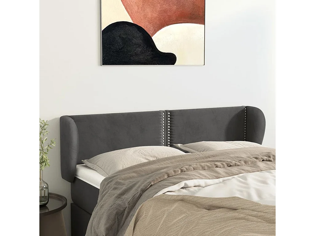 Hoofdbord | Hoofdeinde met randen 147x23x78/88 cm fluweel donkergrijs